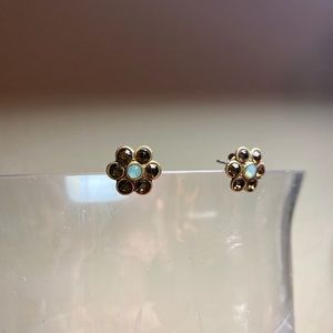 Gold Tone Flower Studs w/ alexandrite CZ & moonstone
